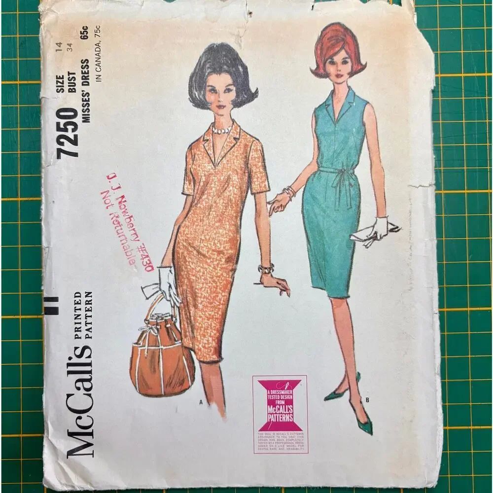 Vintage McCall's 7250 Sewing Pattern Size 14 Bust 34 Dress 1964 Uncut FF